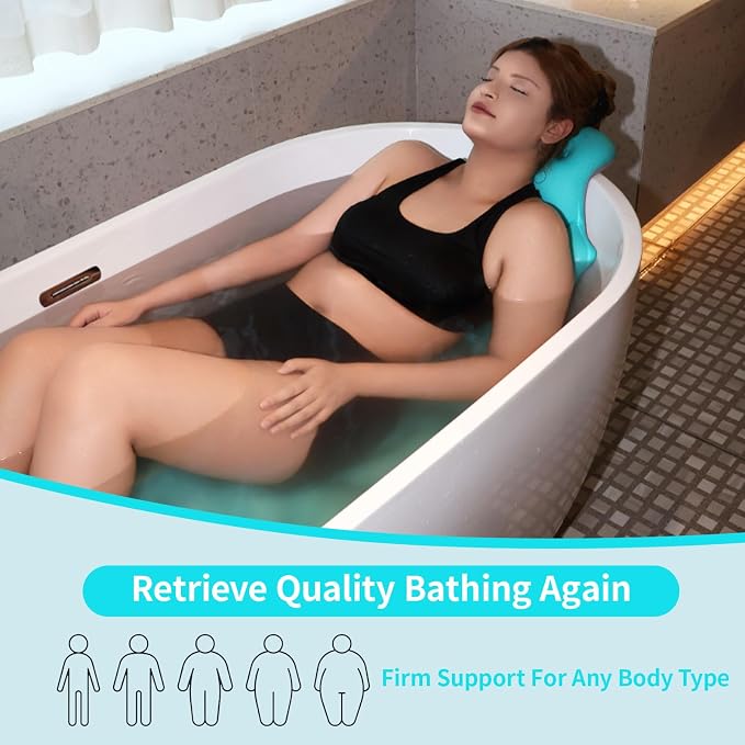 Full Body Bath Pillow, 51"x16" Thick Bathtub Cushion with Laundry Bag, Neck & Back Support Pillow for Bathtub, Ocean Blue