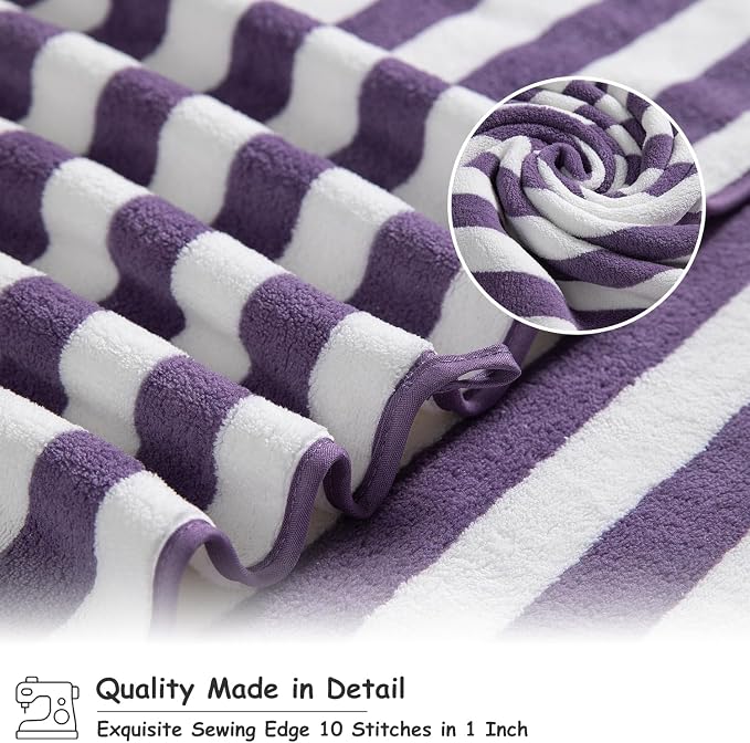 18 Pcs Purple Stripe Bath Towel Set with Hanging Loop-6 Bath Towels,6 Hand Towels,6 Washcloths Soft Family Towels Set Bathroom Towel Highly Absorbent Quick Dry Shower Towel for Beach Spa Gym Hotel