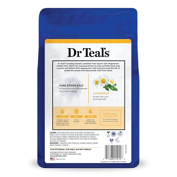 Dr Teal's Epsom Salt Soaking Solution, Chamomile, 48 Oz (Pack of 2)