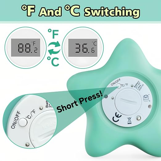 Baby Bath Thermometer for Infant & Toddler, Floating Digital Water Temperature Thermometer with 3-Color LED Backlight, Instant Accurate Reading,Baby Bath Toy,Hot & Cold Alert(Green starfish)