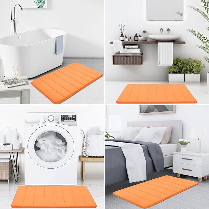 Buganda Memory Foam Bath Mat, 44" x 24", Ultra Soft Bathroom Rugs, Water Absorbent and Machine Washable Bath Rug Runner for Bathroom, Shower, and Tub, Orange