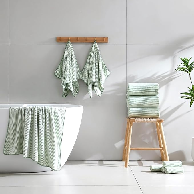 4 Piece Bath Towel Set 35"x70"Oversized Bath Towel for Bathroom Ultra Soft Fluffy Extra Large Bath Sheet Luxury Premium Bathroom Towel Highly Absorbent Quick Dry Shower Towel for Hotel Spa,Green White