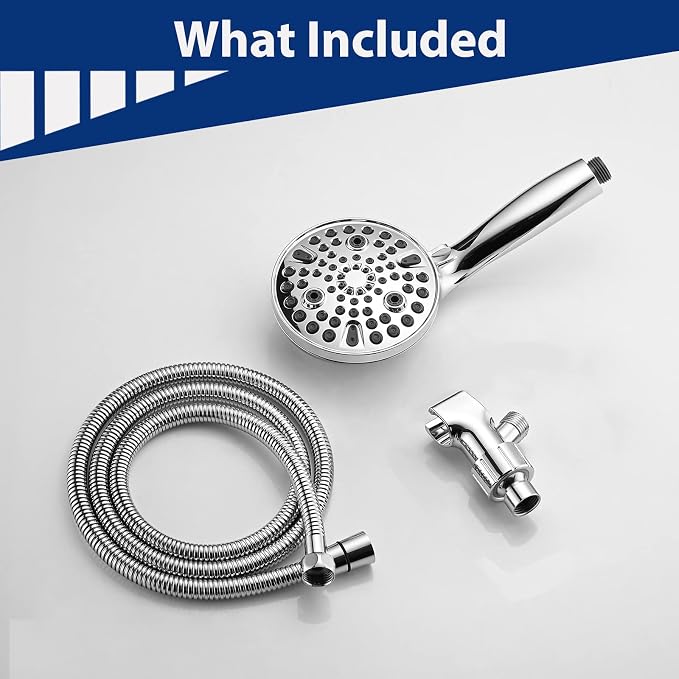 High Pressure 10 Setting Handheld Shower Head, 5" Detachable Showerhead Spray Built-in Power Wash to Clean Tub, Tile & Pets, 79" Extra Long Stainless Steel Hose, Adjustable Bracket - Chrome