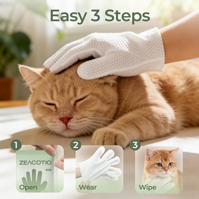 ZeaCotio Pet Wipes for Dogs and Cats, Pet Glove Wipes for Paws, Coat, Face and Butt, Thick Soft Pet Cleaning Wipes for Daily Grooming, Dog Grooming Wipes for Travel and Outdoor Use, 10PCS