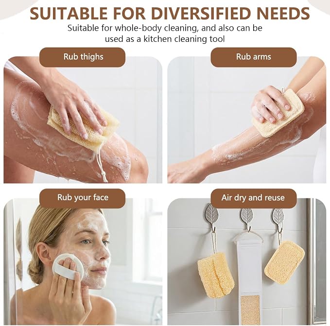 5 Pack Natural Loofah Exfoliating Body Back Scrubber Bath Shower Loofa Sponge Luffa Wash Scrub Tool Accessories for Women Men Face Body Dishes Clean