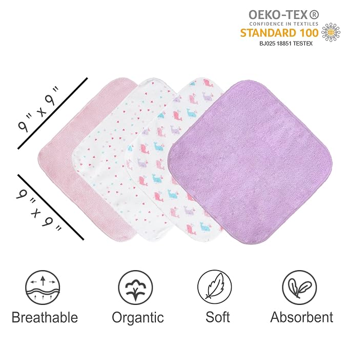 Viviland Baby Washcloths, Soft 24 Pack Baby Wash Cloths Unisex for Boys Girls, Super Absorbent Baby Face Towel Gentle on Sensitive Skin, Wash Clothes for Baby Face & Body, 9''x 9''