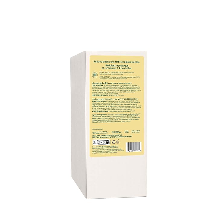 ATTITUDE Body Wash, EWG Verified Shower Gel, Dermatologically Tested, Plant and Mineral-Based, Vegan Personal Care Products, Earl Grey & Fresh Cucumber Scent, Bulk Refill, 67.6 Fl Oz