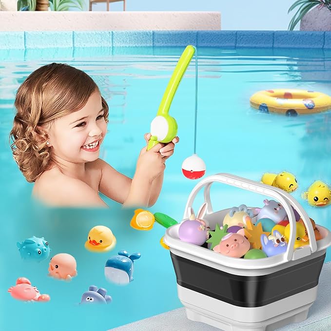 Anivia Foldable-Bath-Toy-Storage-Organizer, Bath Toy Holder with Removable Base, Quick-Drain-Drying Bathtub Toy Storage/Basket, Stand Up Bathroom Shower Toys Holder for Kids - Black