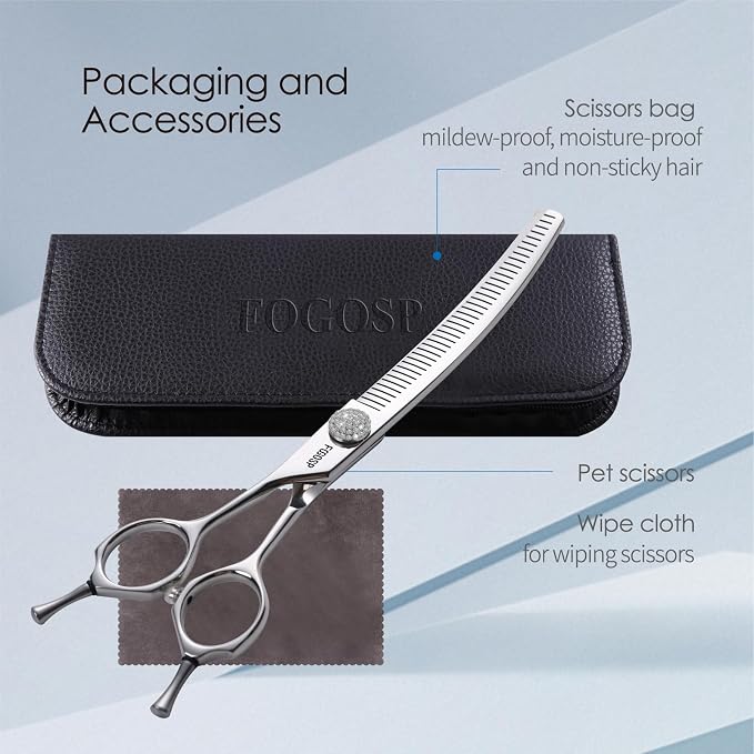 Professional Left Handed Curved Comb Thinner Dog Grooming Scissors 7.0'' Curved Thinning Shears for Dogs Pet 56 Teeth 50% Thinning Rate Japan VG10 Sharp and Durable