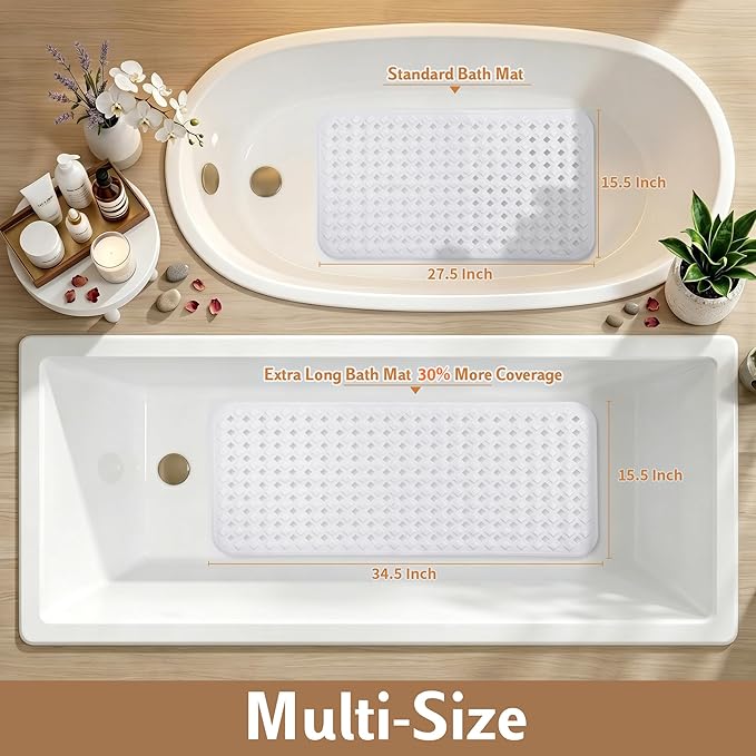 Yimobra Bathtub Mat Non Slip, Shower Mat with Strong Suction Cups & Drain Holes, 28"X16", Anti Slip Bath Tub Mat for Inside Shower, Machine Washable Fast Drying, Bathroom Essentials, White