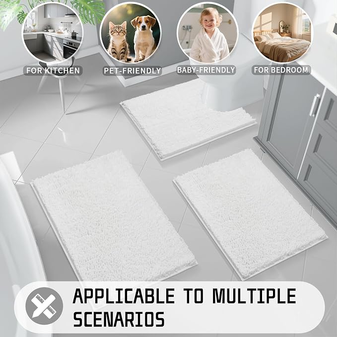 Yimobra Long Bathroom Rugs 44"x24", Extra Soft Non Slip Bath Mat for Tub, Super Absorbent Quick Dry Shaggy Rug Floor Carpet, Machine Washable,White