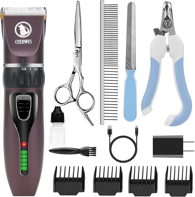 Dog Clippers Cordless Grooming Kit Professional Horse Clippers with 4 Comb Guides, Low Noise Pet Clippers Rechargeable Grooming Tools for Dogs Cats Horse Pets