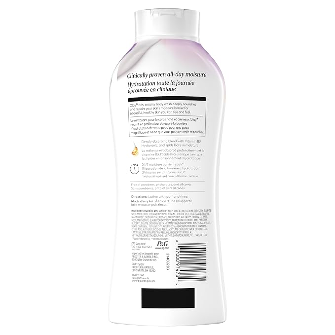 Olay Body Wash for Women, Age Defying with Vitamin E, 24hr Moisturizing, Hydrating & Refreshing, B3 Vitamin Complex, Free of Parabens & Phthalates, for All Skin Types, Scented, 22 fl oz (Pack of 4)
