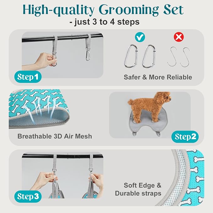 Supet Dog Grooming Hammock Harness for Dogs Cats, Relaxation Pet Nail Clipper Hammock, Restraint Dog & Small Animal Leashes Sling for Groomingk for Nail Trimming (Coral Blue, 2XS)