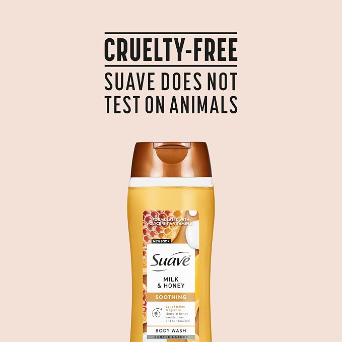 Suave Moisturizing Body Wash, with Milk & Honey and Vitamin E Extract, No Parabens, No Phtahaltes, 18 Oz Pack of 6