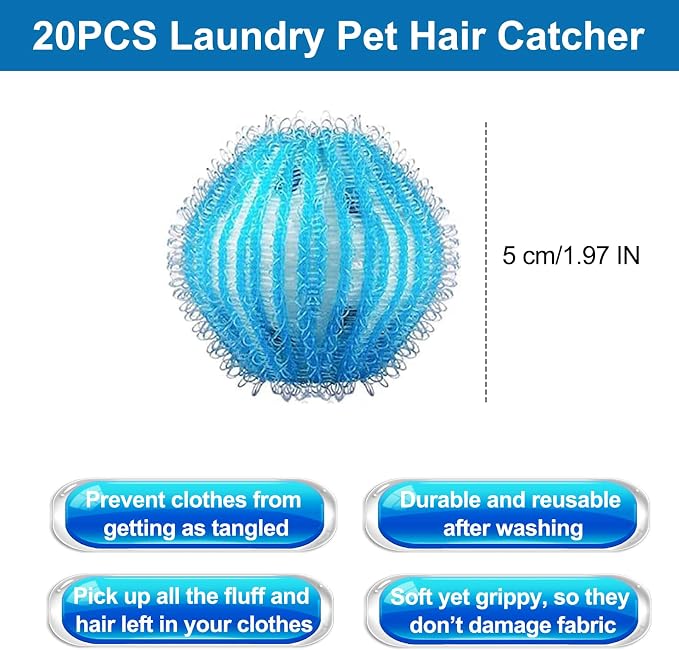 12Pcs Pet Hair Remover for Laundry - 2 inch Large Ball Lint Traps for Washing/Dryer Machine, Effective Cat Dog Laundry Pet Hair Catcher for Clothes,Sheets,Towels,Not Damage Fabric