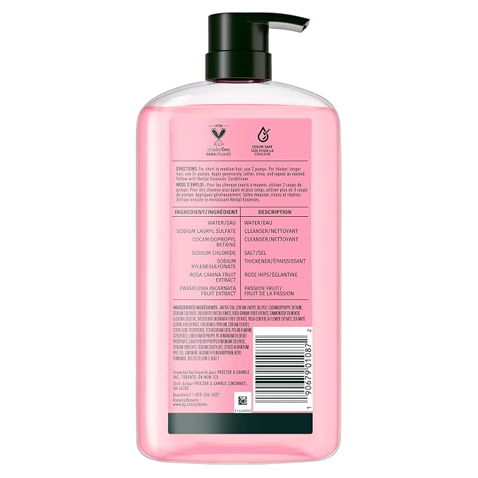 Herbal Essences Shampoo, Rose Hips + Passionfruit - Smooth Collection, Shiny Hair with Vitamin E & Jojoba, Safe for Color Treated Hair, Floral Scent, Cruelty-Free, Dermatologist-Tested, 29.2 Fl Oz