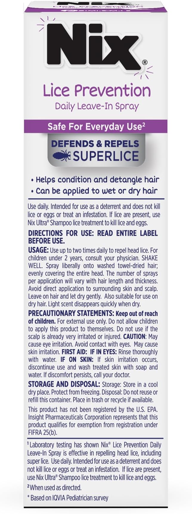 Nix Lice Prevention Daily Leave-In Spray for Kids, Long-Lasting Protection, Repels Superlice, 6 Fl Oz