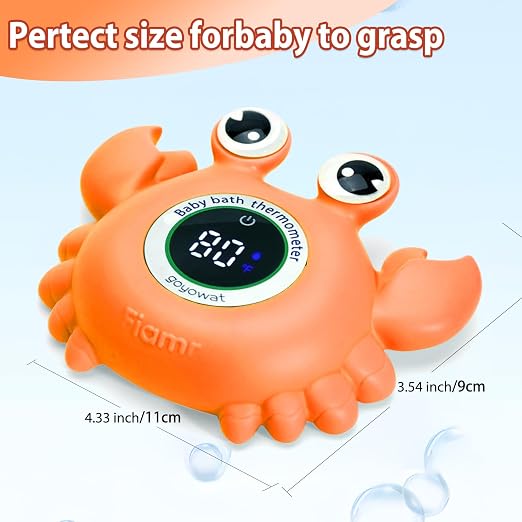 Baby Bathtub Thermometer with LED Display Screen+Orange Crab toy-2-in-1 | Color Coded Alarm (Cold/Comfortable/hot) Bath Temperature Monitor, Adorable Floating Toys for Infants, Essential for Babies