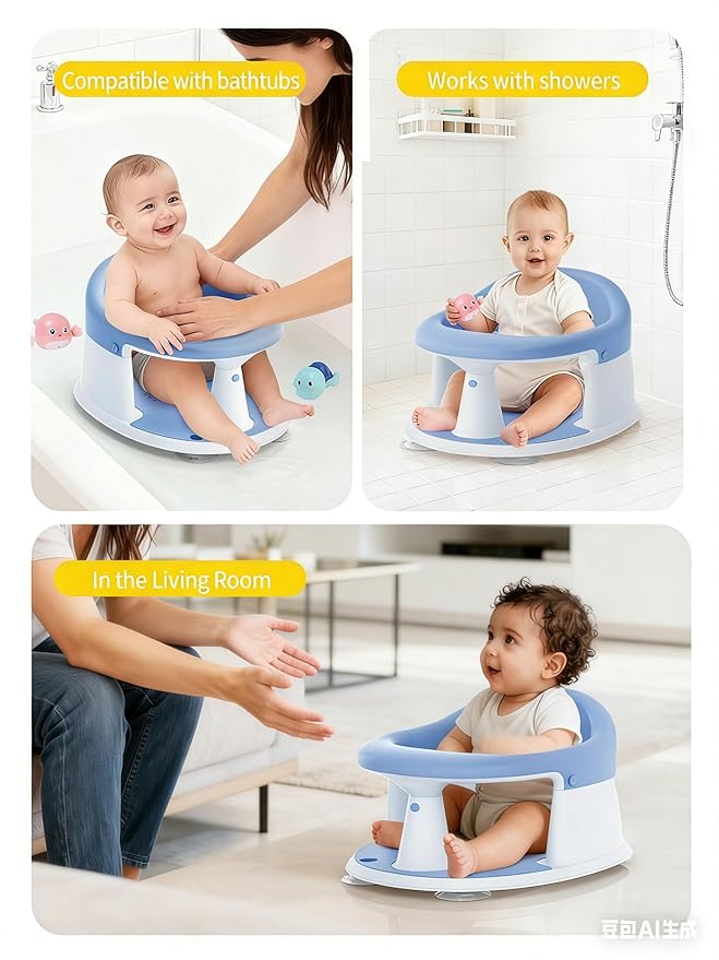 Baby Bath Seat for Babies 6 Months & Up, Bath Seats for Babies Sitting Up, 3 Baby Bath Toys, Open Design, Non-Slip, Compact Toddler Bath Seat.