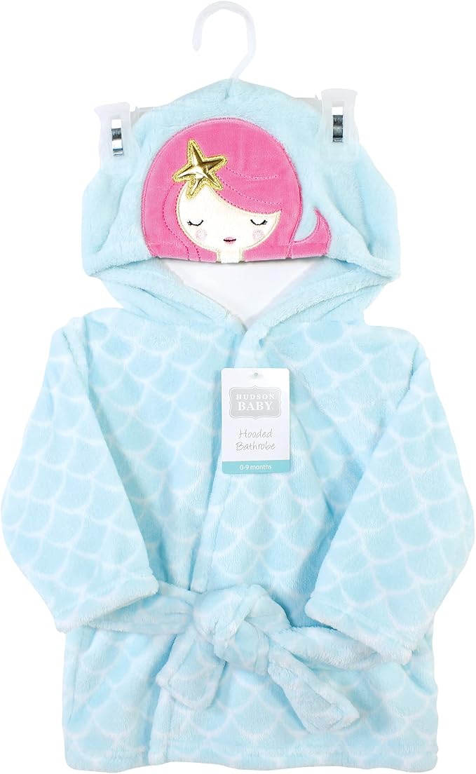 Hudson Baby Unisex Baby Plush Animal Face Bathrobe, Mermaid, 0-9 Months