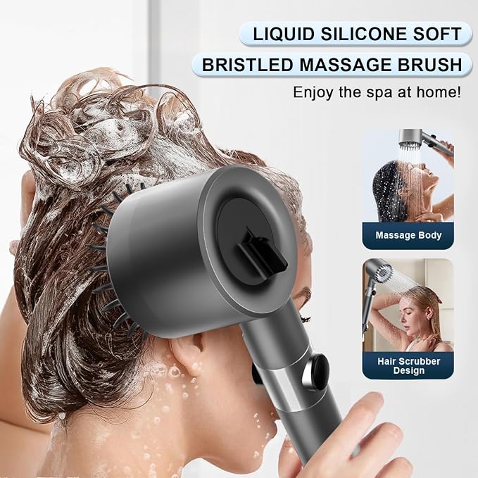 High Pressure Shower Head, Shower Head High Pressure, Showerhead with Handheld and 4 Filters, 4 Spray Modes & Pause Switch, Silicone Scalp Massager, 59" Hose & Bracket for Hard Water & Pets, Gray