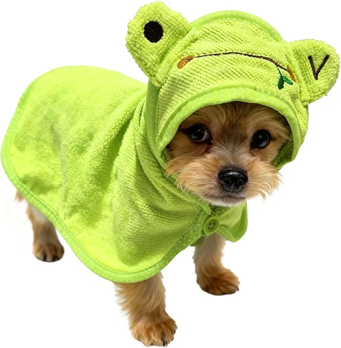 Dog Hooded Bathrobe Towel Fast Drying Absorbent Bath Warm Blanket | Green S