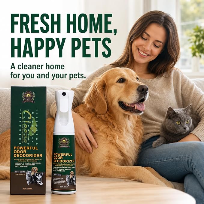 Cleeze Pet Odor Eliminator Spray for Strong Odor, Dog Deodorizing Spray for Dogs and Cats, Pet Deodorizer, Pet Odor Spray for Urine, Carpet, Furniture, Fabric, Safe for Pets, Natural Ingredients, 10oz