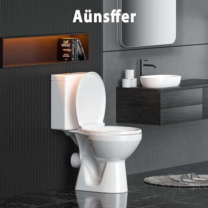 Aünsffer Toilet Seat Round Soft Close16.5'', Toilet Lid Slow Close Quiet No Slam, Easy Installation & Release,Safe PP Material Easy Clean, Comfortable Ergonomic Design, 2 Years Support, White Plastic