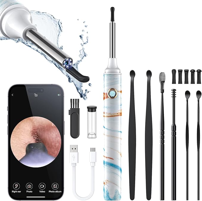 Ear Wax Removal Tool Camera - Ear Cleaner with 1080P HD Camera, Otoscope with Light, Earwax Removal Kit for iPhone, iPad, Android Phones (Bright White)