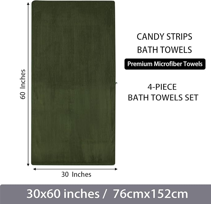 4 Pack Microfiber Bath Towels, 30x60 Inches Oversized Bath Sheets for Adults, Super Absorbent & Quick Dry Shower Towels, Lint Free Lightweight Body Towels for Bathroom,Gym&Travel (Olive Green)
