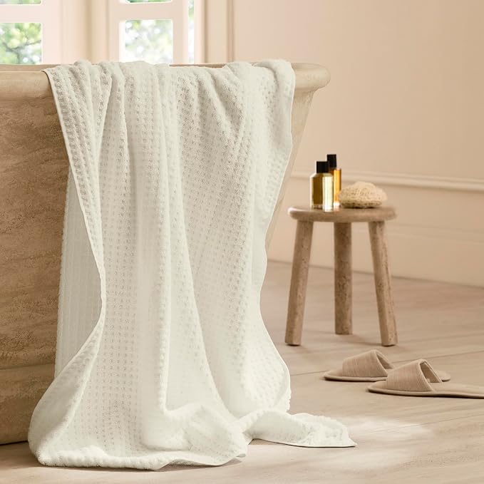 BOLL & BRANCH Turkish Waffle Bath Sheet - Cream - 100% Organic Turkish Cotton - Lightweight Soft Absorbent Quick Dry Luxury Spa Bath Sheet with Textured Waffle Weave - Oversized