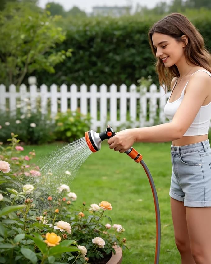 Insoma Full Metal Garden Hose Nozzle, Heavy Duty Water Hose Sprayer 8 Spray Patterns with Thumb Flow Control, Ergonomic Grip, Gentle Mist for Plants, Water-Saving, for Watering, Washing & Pets