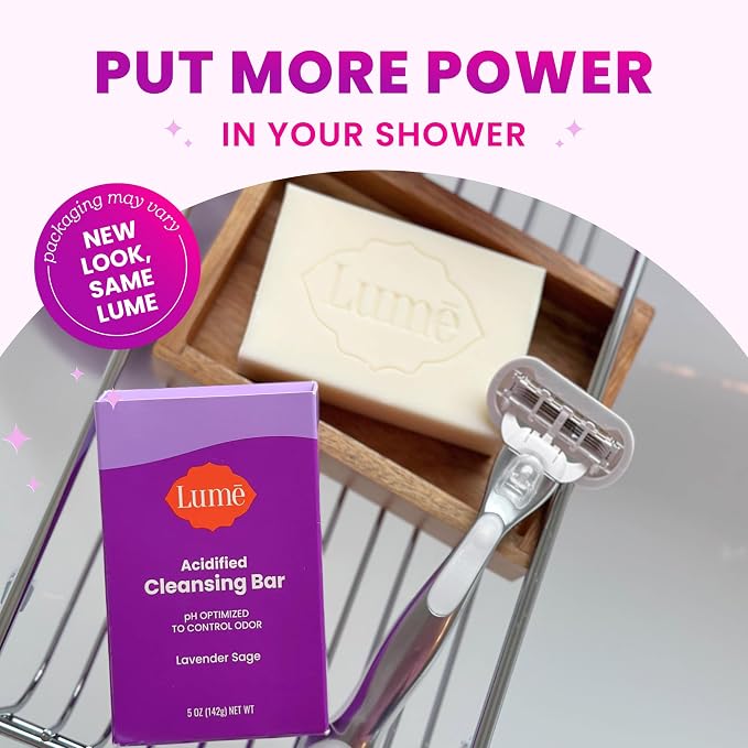 Lume Acidified Body Cleansing Bar - 24 Hour Odor Control - Removes Odor Better than Soap - Moisturizing Formula - Formulated Without SLS and Parabens - OB/GYN Developed - 5 ounce (Lavender Sage)