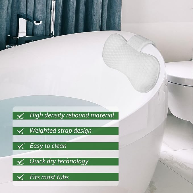 Hot Tub Pillow for Outdoor(2-Pack), Universal Spa Headrest Pillow for Bathtub, Lounge Chair Pillow, Universal Head and Neck Support Bath Pillow with Adjustable Strap