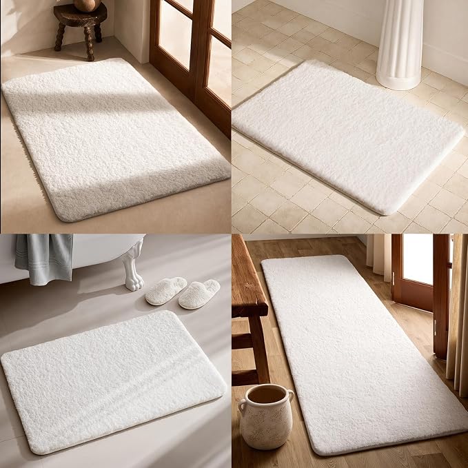 TYUU White Bathroom Runner Rugs, Ultra Soft Long Bath Mat Machine Washable Super Absorbent Quick Dry Bathroom Runner Rug 16 x 60 Non Slip, White 16" x 60"