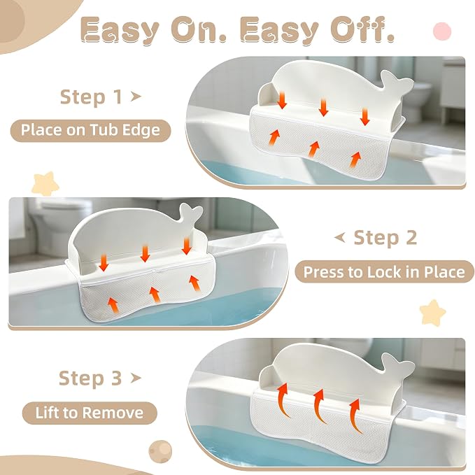 MCGMITT Splash Guard for Bathtub, Whale Silicone Bath Shelf for Kid, Bath Toys Storage with 130 Suction Cups, Leak-Proof Foldable Toddler Tub Water Barrier, Prevent Water Spills in Bathroom