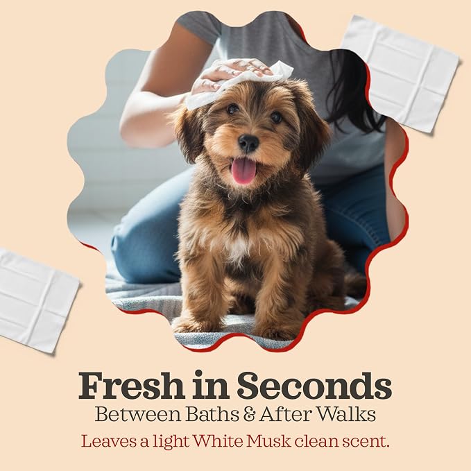 LUMI-NOBLE. Puppy Wipes for Dogs & Cats - 50 Ct Hypoallergenic Grooming Wipe, White Musk Scent, Dog Wipes Cleaning deodorizing for Paws, Ears, Butt & Body, Vegan, Sensitive Skin Safe