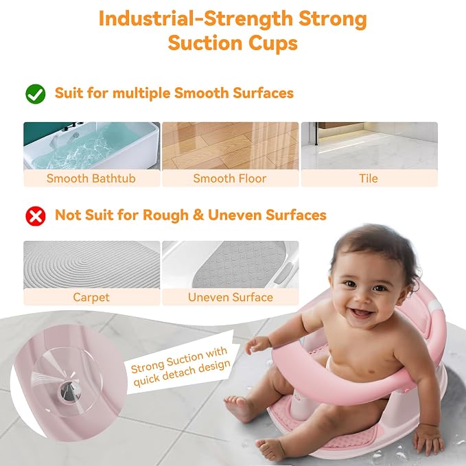 Baby Bath Seat for Babies 6 Months & Up - 360° Protection Bath Seats for Babies Sitting Up | Baby Bath Chair with Temperature Alert & Cushion | Toddler Bath Seat Newborn Infants Baby Bathtub Seat