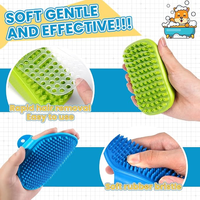 3PCS Dog Bath Brush | Dog Scrubber for Bath | Dog Shampoo Brush | Dog Washing/Shower Brush, Suitable for Short/Long Haired Dogs, Dog Brush for Shedding, Bathing, Massaging & Grooming (Blue Blue Green)