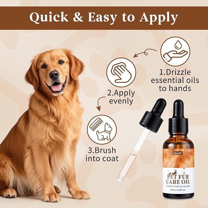 Pet Fur Care Oil Detangles, Reduces Shedding Leave-in Conditioner for Dogs & Cats – Strengthen, Moisturize & Restore Natural Luster to Your Pet’s Coat, 1.01 fl. Oz