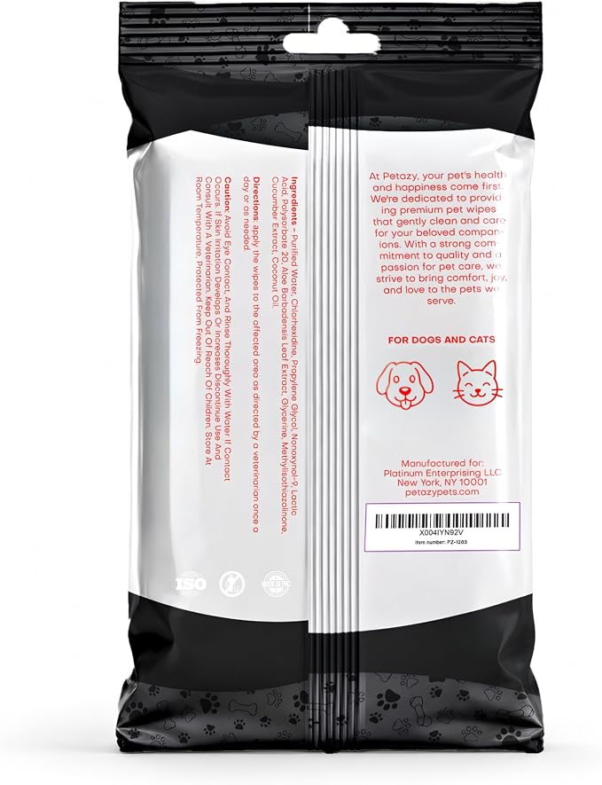 Petazy 2% Chlorhexidine Wipes for Dogs 3X Larger | Yeast Infection Ringworm Fungus Hot Spot Itch Relief | Medicated Antibacterial Antifungal Gentle Soothing Topical Wipes for Dog Cat | 50 Wipes 5x6