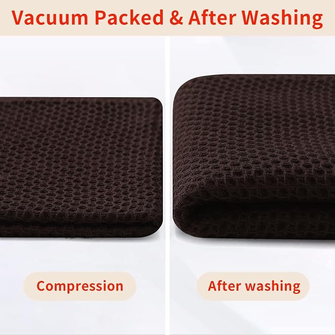 Homaxy 100% Cotton Waffle Weave Kitchen Dish Towels, Ultra Soft Absorbent Quick Drying Cleaning Towel, 13 x 28 Inches, 8-Pack, Dark Brown
