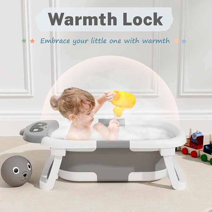 AVIDOR Baby Bathtub,Collapsible Baby Bathtub for Newborn to Toddler,Durable Essential Infant Bath Tub,Portable Travel Baby Tub with Soft Bath Net,No-Slip Feet and Dinosaur Shaped (Grey)