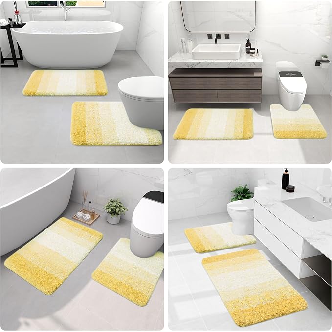 Arotive Microfiber Bathroom Rugs, Shaggy Soft and Absorbent Bath Rug, Thick Plush Machine Washable Dry Bath Mats for Bathroom, Tub and Shower, 70x24, Light Yellow, Rectangular