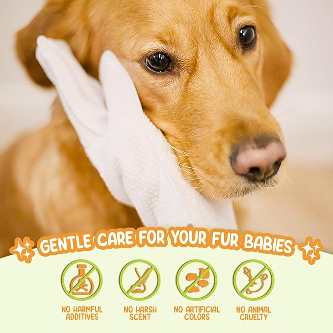 GoEcoVita Pet Deodorizing Glove Wipes for Dogs & Cats | Nourish & Clean Fur & Skin | Coconut Oil & Chamomile Rinse-Free Wipes | Bathing Glove Wipes for Daily Care | Natural, Hypoallergenic (8 Pack)