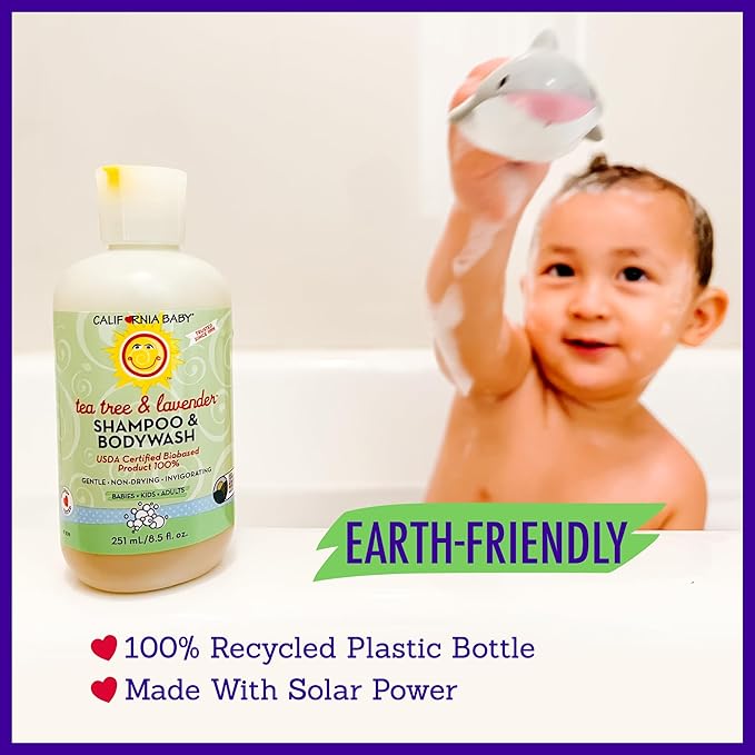 California Baby Tea Tree & Lavender Baby Wash + Baby Shampoo | 100% Plant-Based | Tea Tree Shampoo For Sensitive Skin | Hypoallergenic | 251mL / 8.5oz