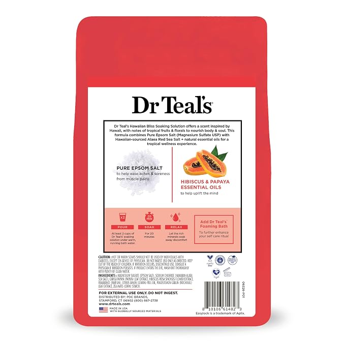 Dr Teal's Epsom Salt Magnesium Soak, Limited Edition Hawaiian Bliss, 3lbs (Pack of 2)