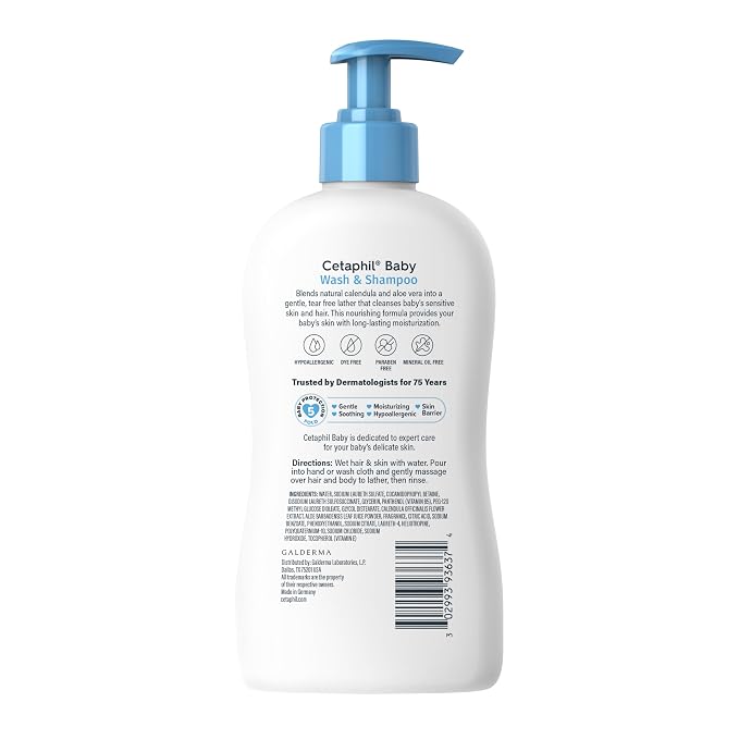 Cetaphil Baby Wash & Shampoo, 13.5oz Pack of 12, Hypoallergenic, Gentle Enough for Everyday Use, Soap Free