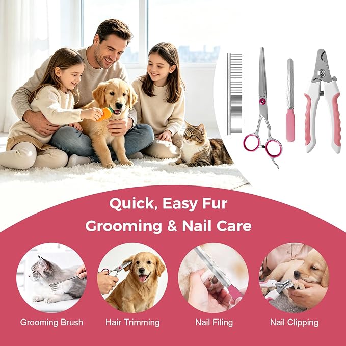 11 Piece Dog Grooming Kit - Hair, Nail, Massage Bath Supplies For Pets Cats | slicker dog brush for shedding,comb, undercoat rake, nail clipper tool, towel, scrubber gloves, scissors, all in one fur care